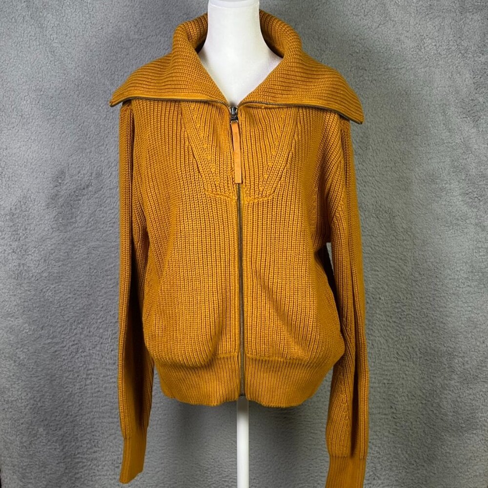 Varley Mayville Knit Jacket Womens Small Yellow Brown Full Zip High Neck Preppy